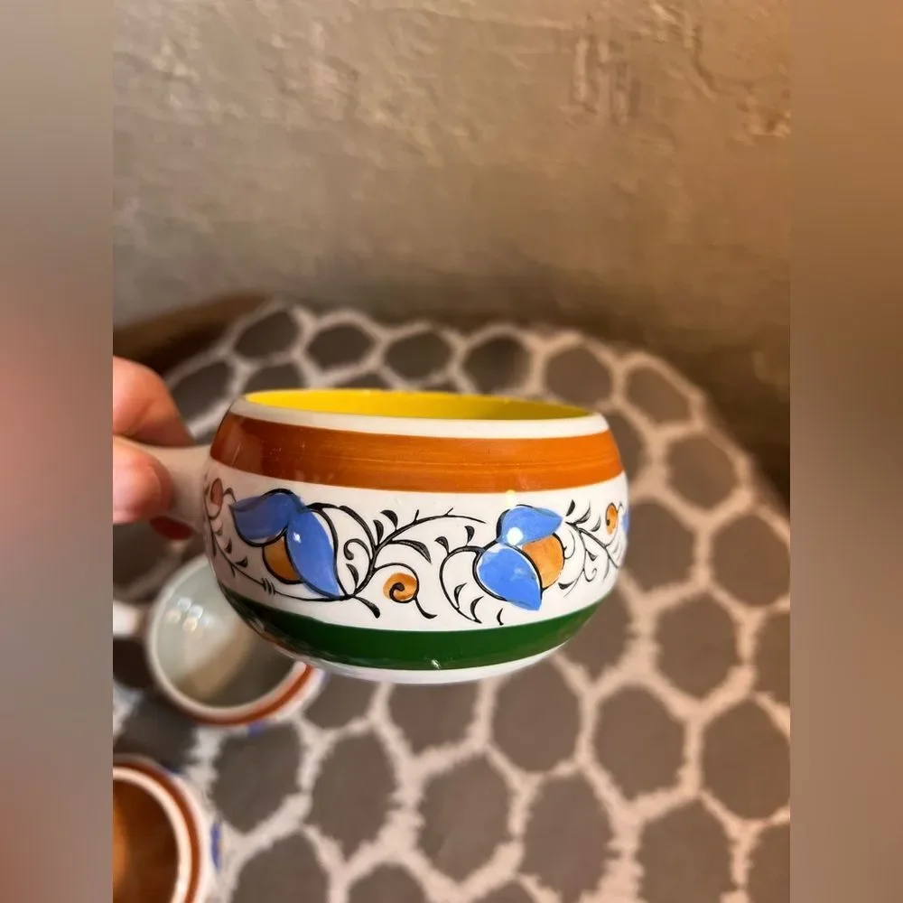 Vintage Japan Colorful Ceramic Soup Bowls 5 Set Ovenproof 3.5 diameter bakeware